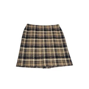 Kate Hill Plaid Black Brown Wool Pencil Skirt Size 14